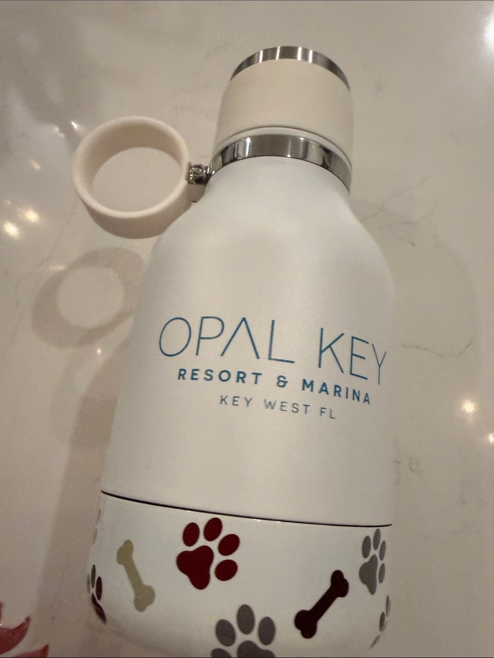 Opal Key Key West White Stainless Steel Pet Water Bottle with Bowl